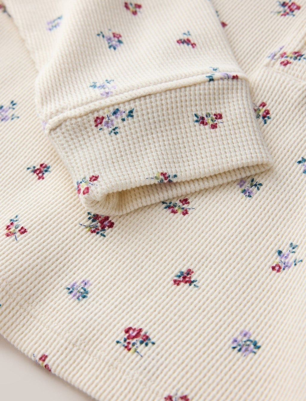 Ecru Ditsy Waffle Henley Top
