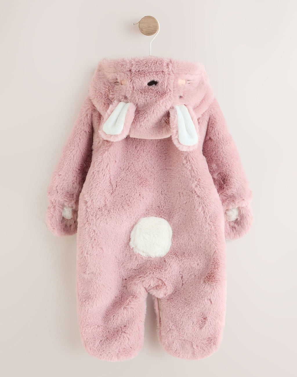Pink Embroidered Bunny Faux Fur Hooded Baby
