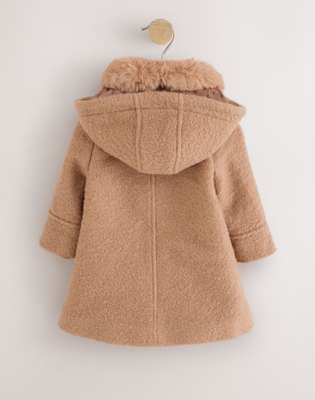 Camel Brown Faux Fur Collar Hooded Coat