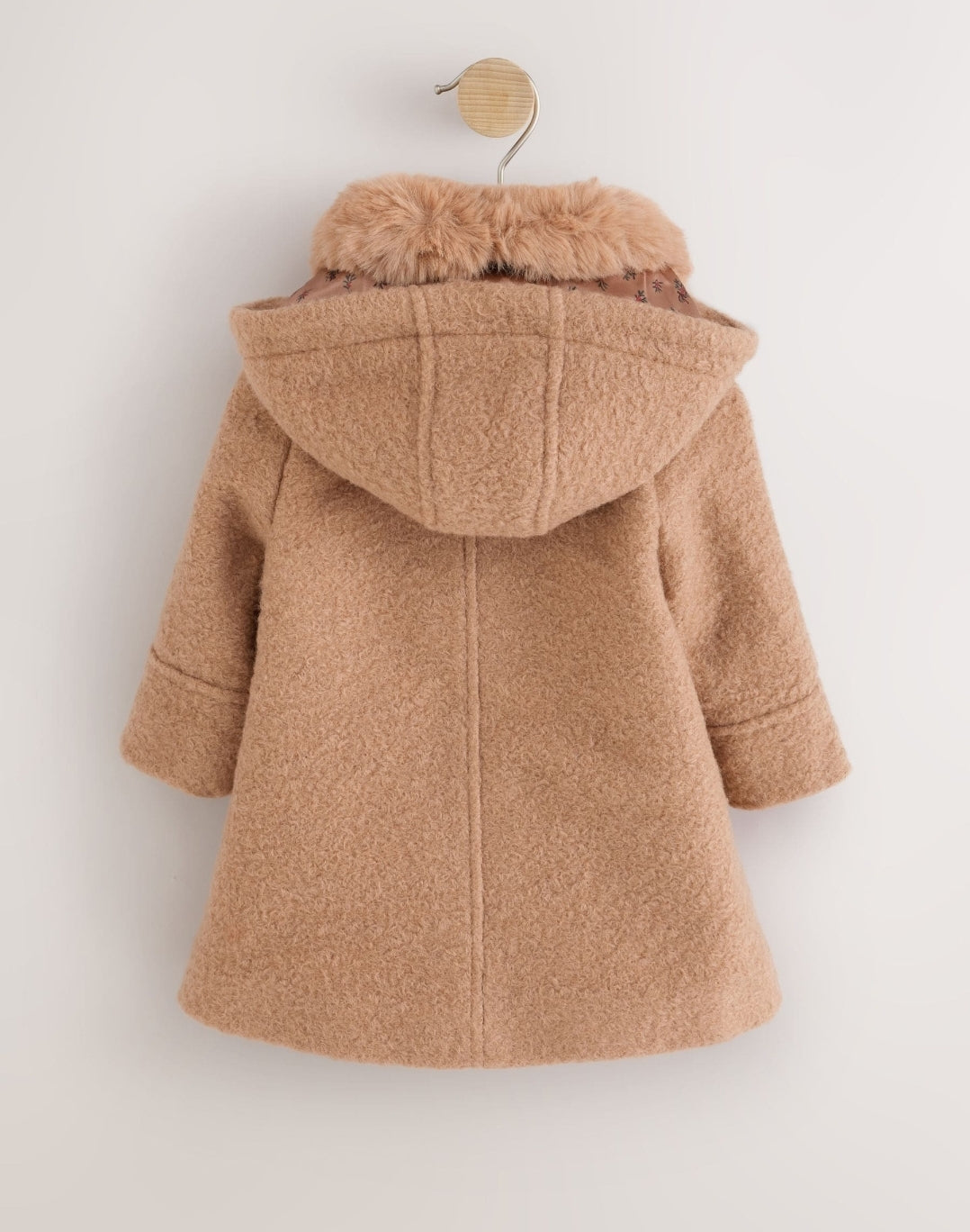 Camel Brown Faux Fur Collar Hooded Coat