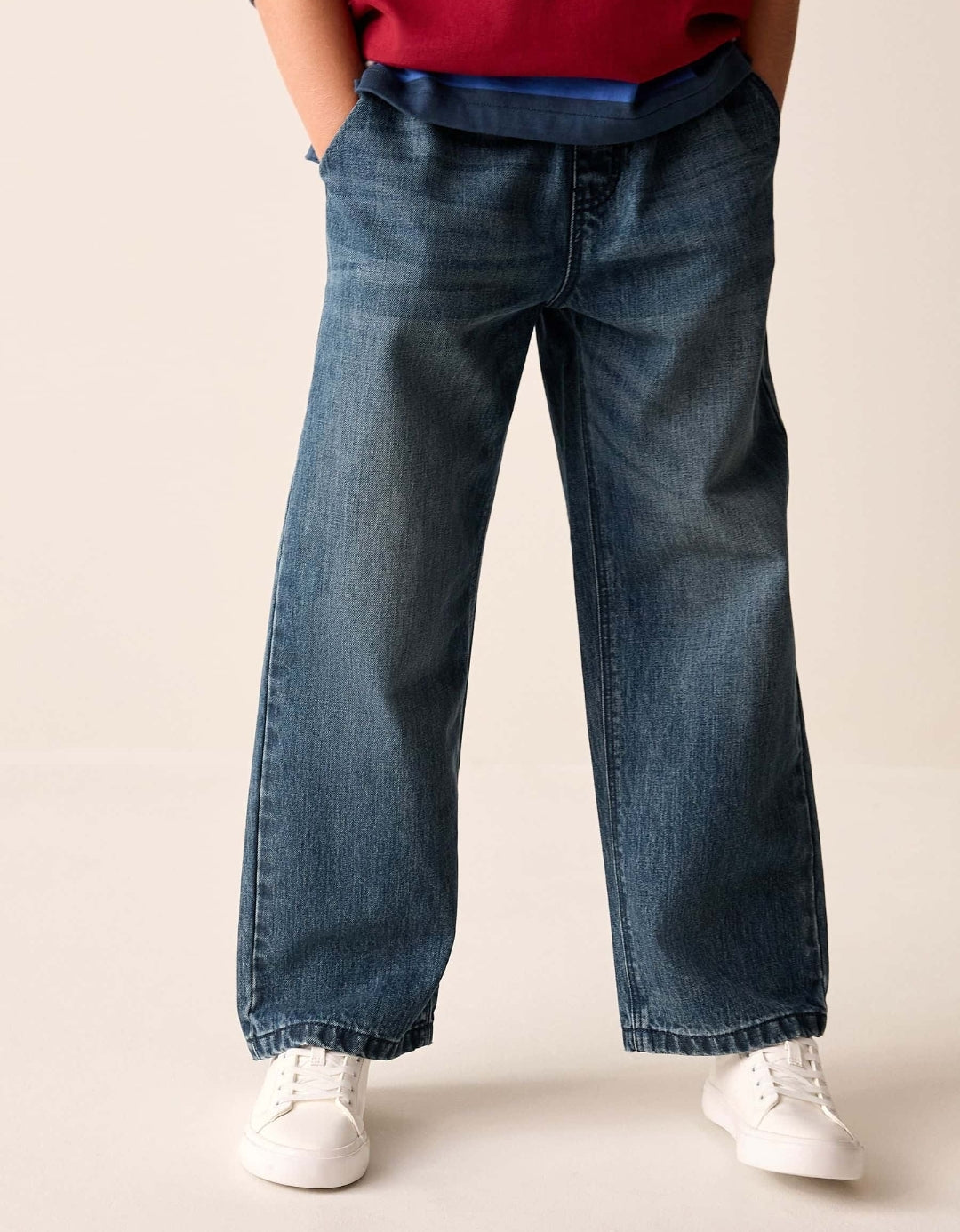 Blue Denim Wide Fit Pull On Jeans