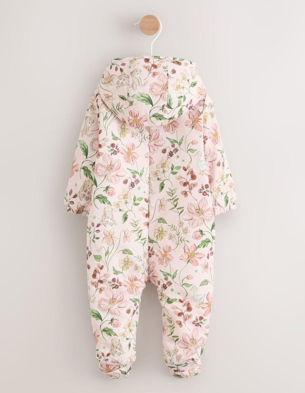 Pink Floral All-Over Printed Double Zip Baby Hooded Pramsuit