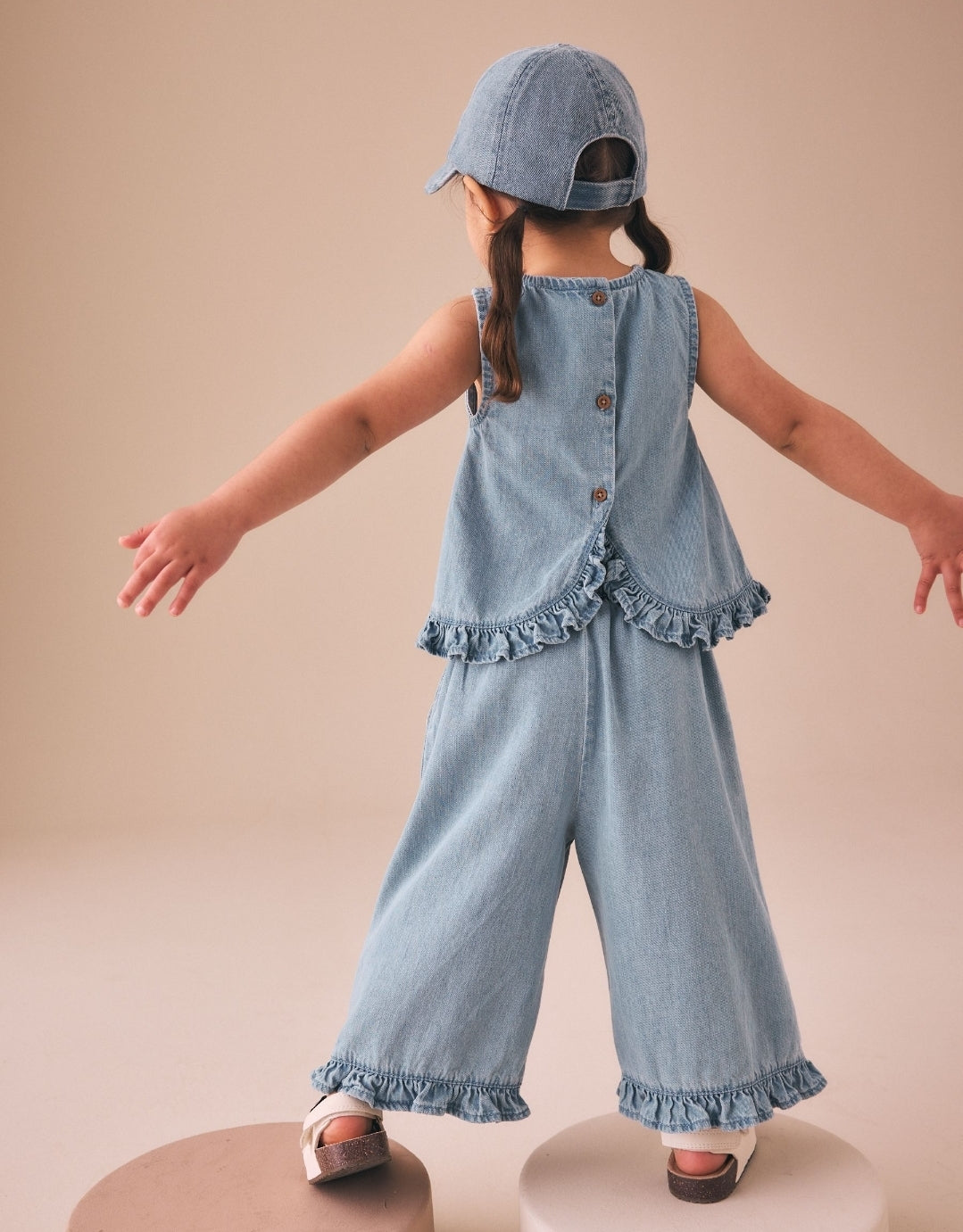Fruit Embroidered Denim Top & Trousers Set