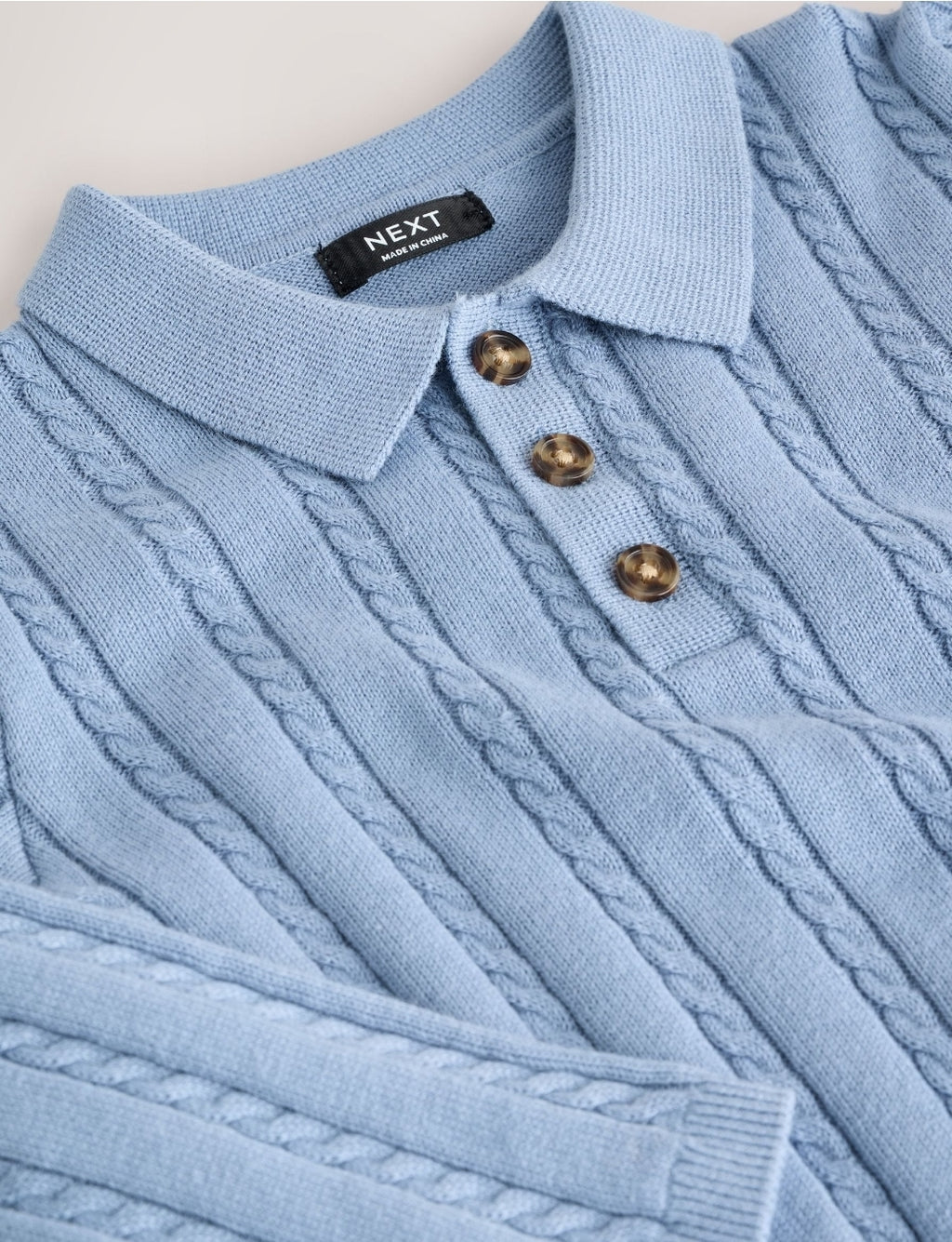 Blue Cable Knit Polo Shirt