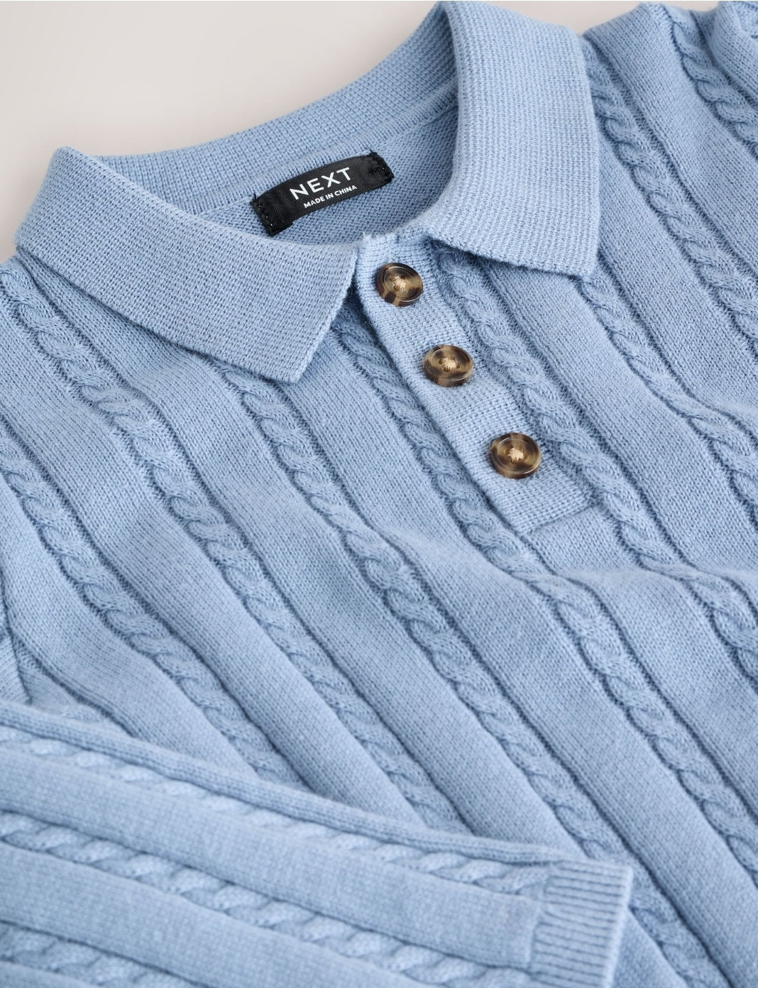 Blue Cable Knit Polo Shirt