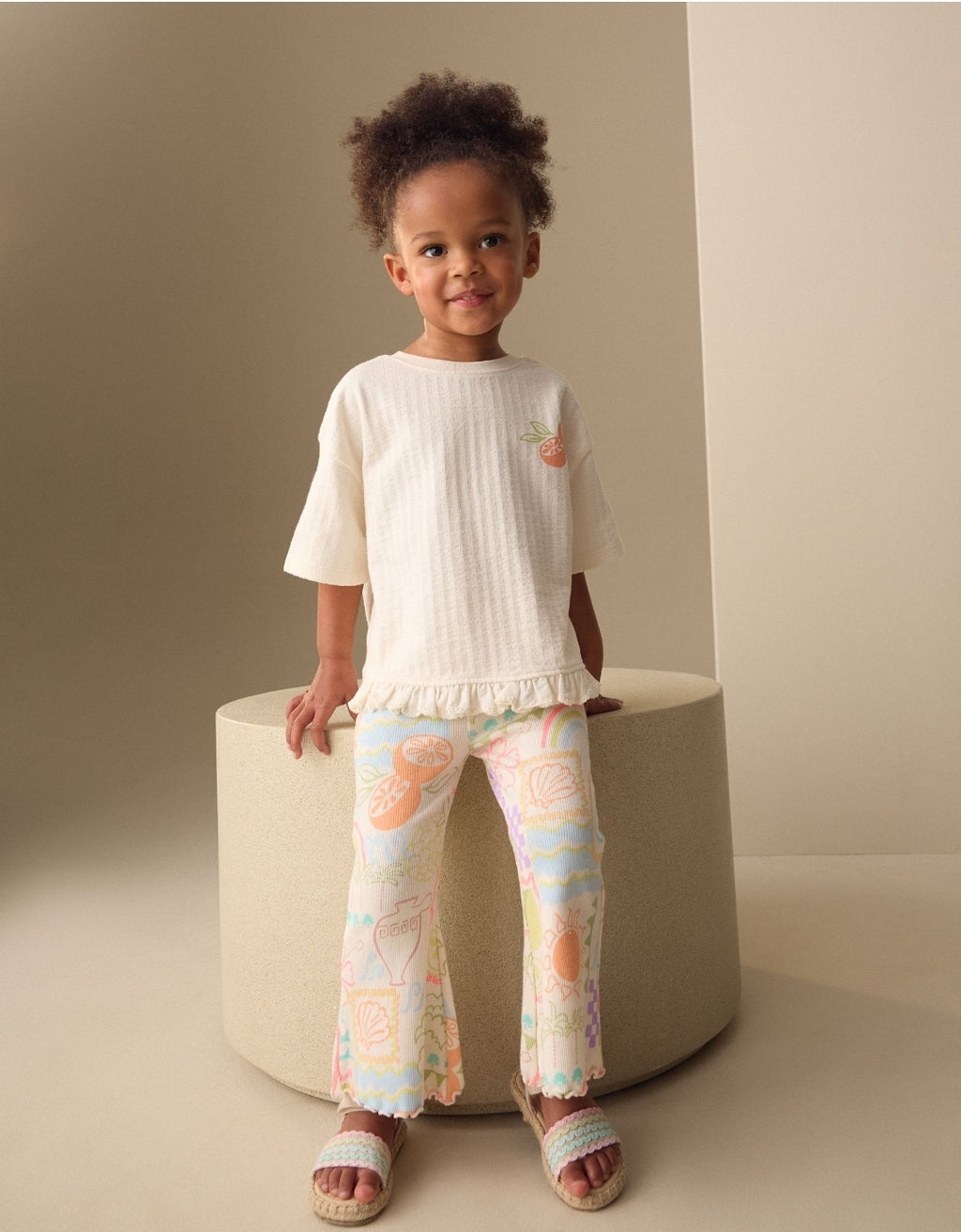 White Rainbow Short Sleeve Top and Flare Set