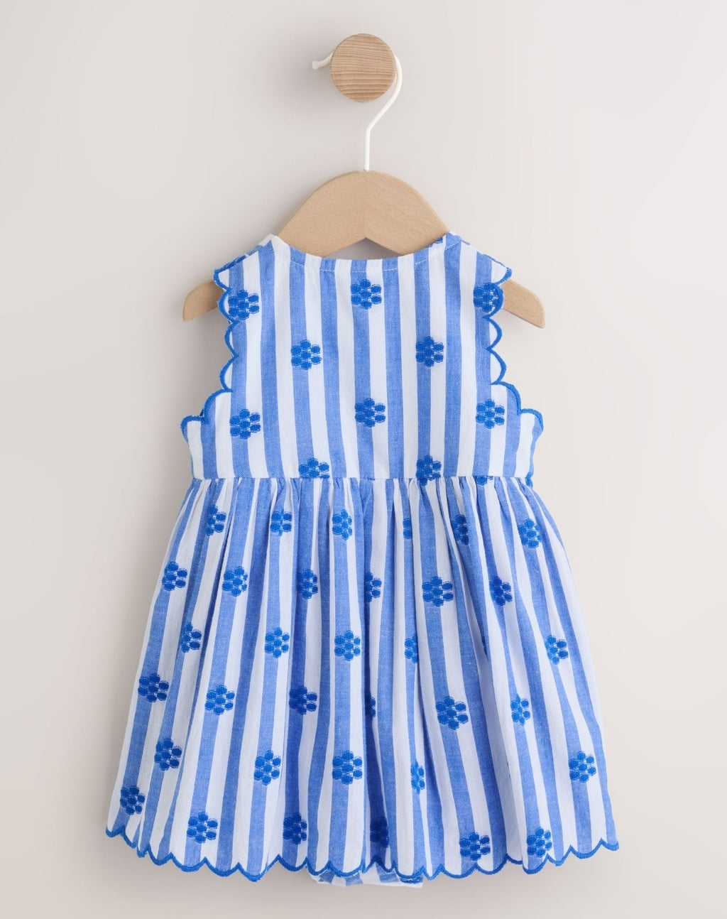 Blue Stripe Woven Baby Dress With Intergrated Bodysuit