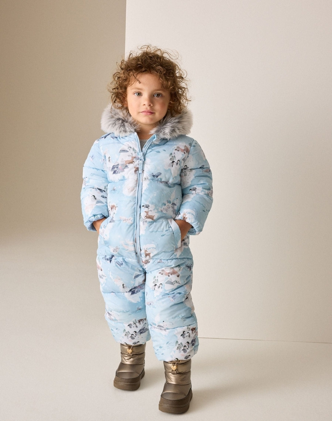 Blue Winter Scene Print Shower Resistant Snowsuit