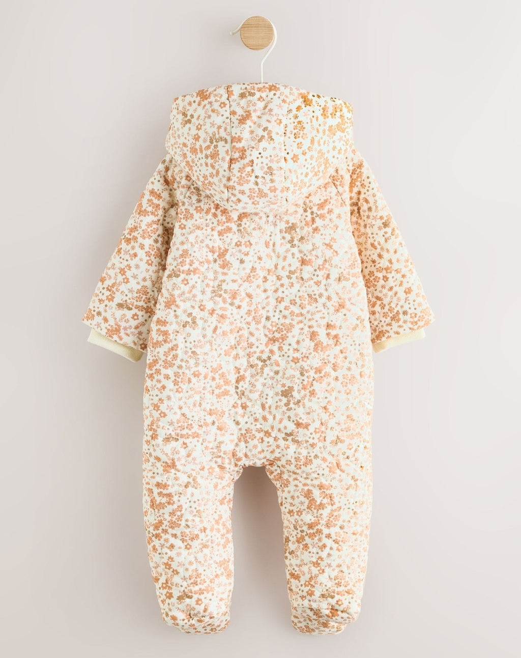 Ecru Floral Printed Baby Hooded
Crinkle Woven Pramsuit