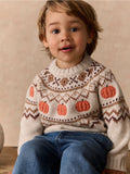 Neutral Pumpkin Fairisle Halloween Knitted Crew Neck Jumper