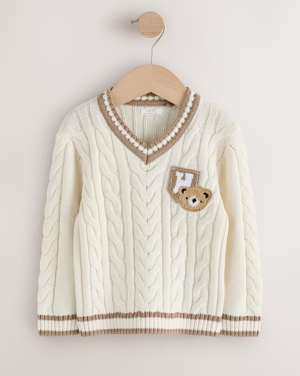 Cream Cable Knit Varsity Jumper