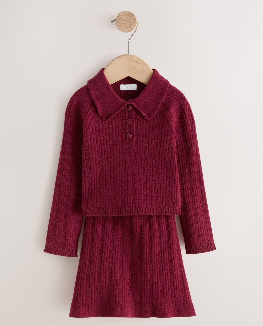 Berry Red Collared Jumper And Skirt Set