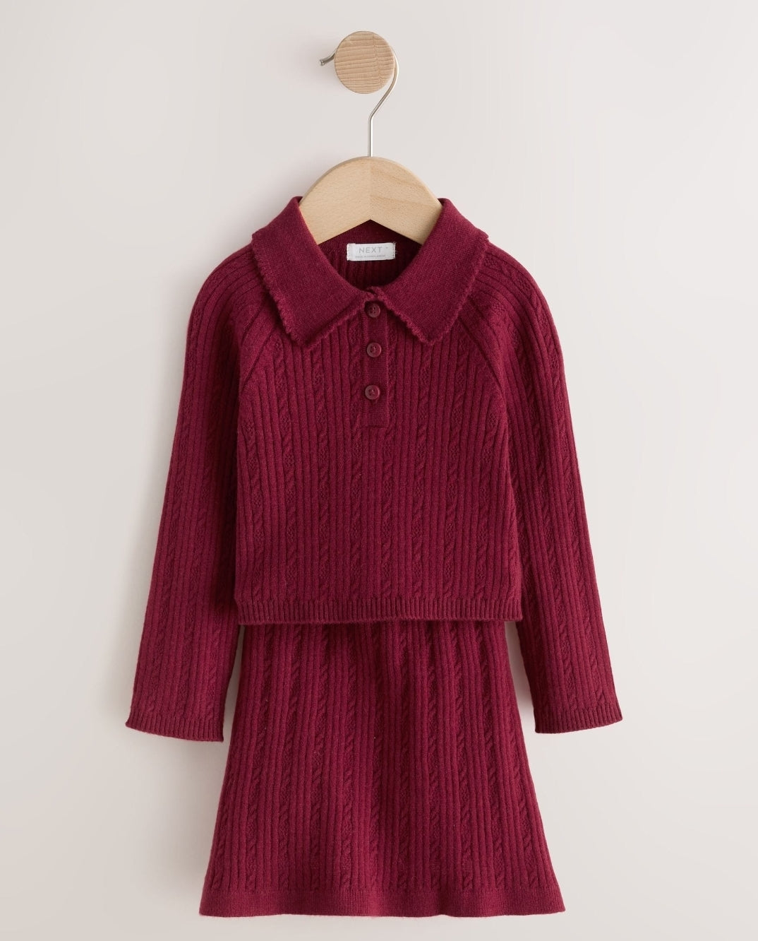 Berry Red Collared Jumper And Skirt Set