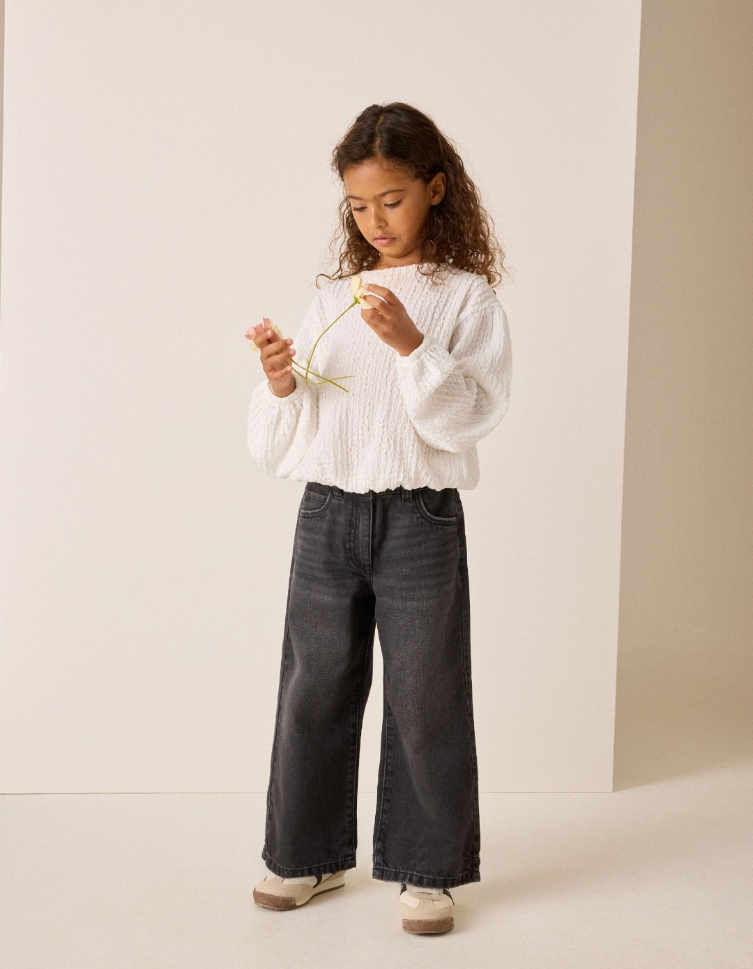 Washed Black Denim Wide Leg Jeans