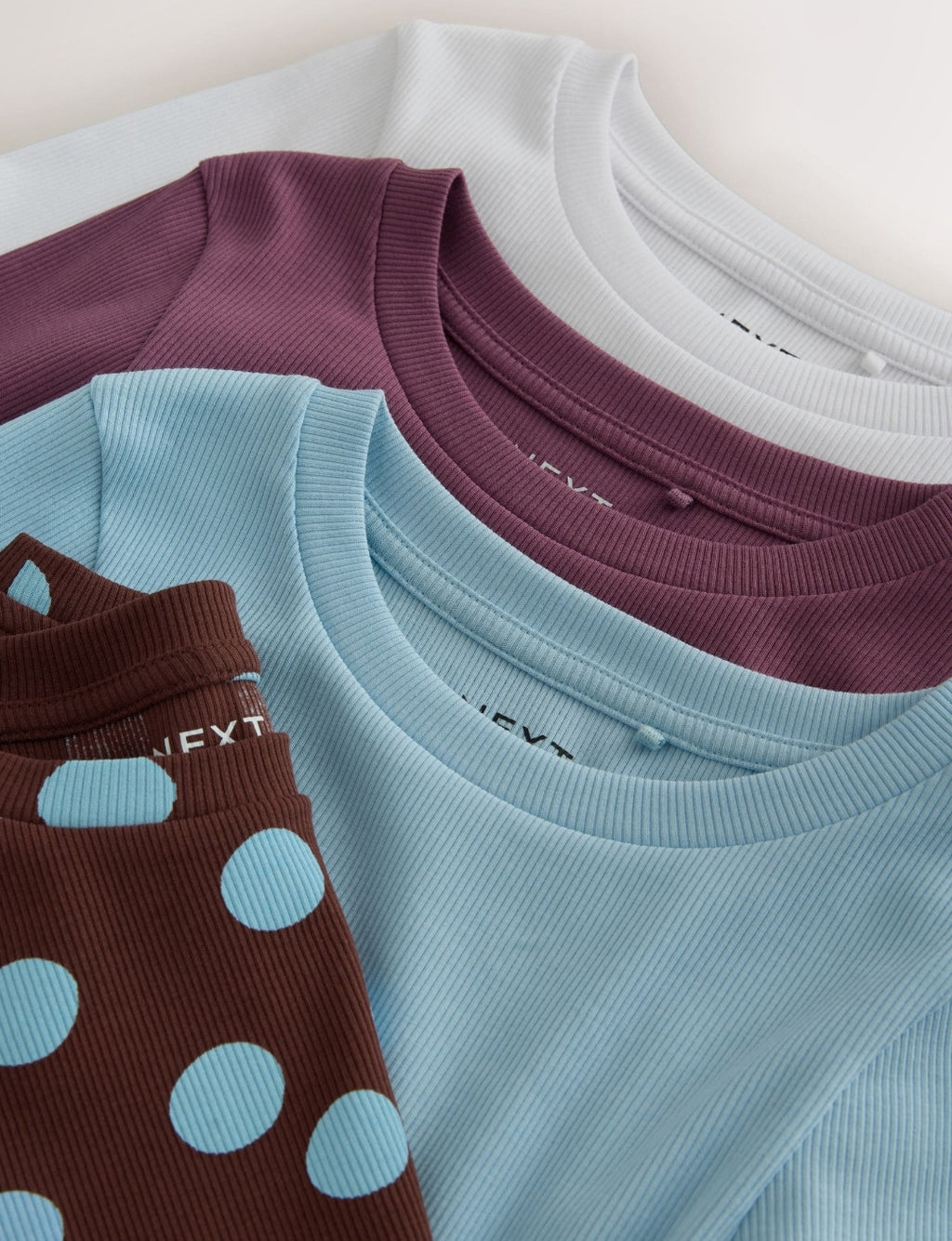Chocolate Brown Spot Long Sleeve Ribbed T-Shirts 4 Pack