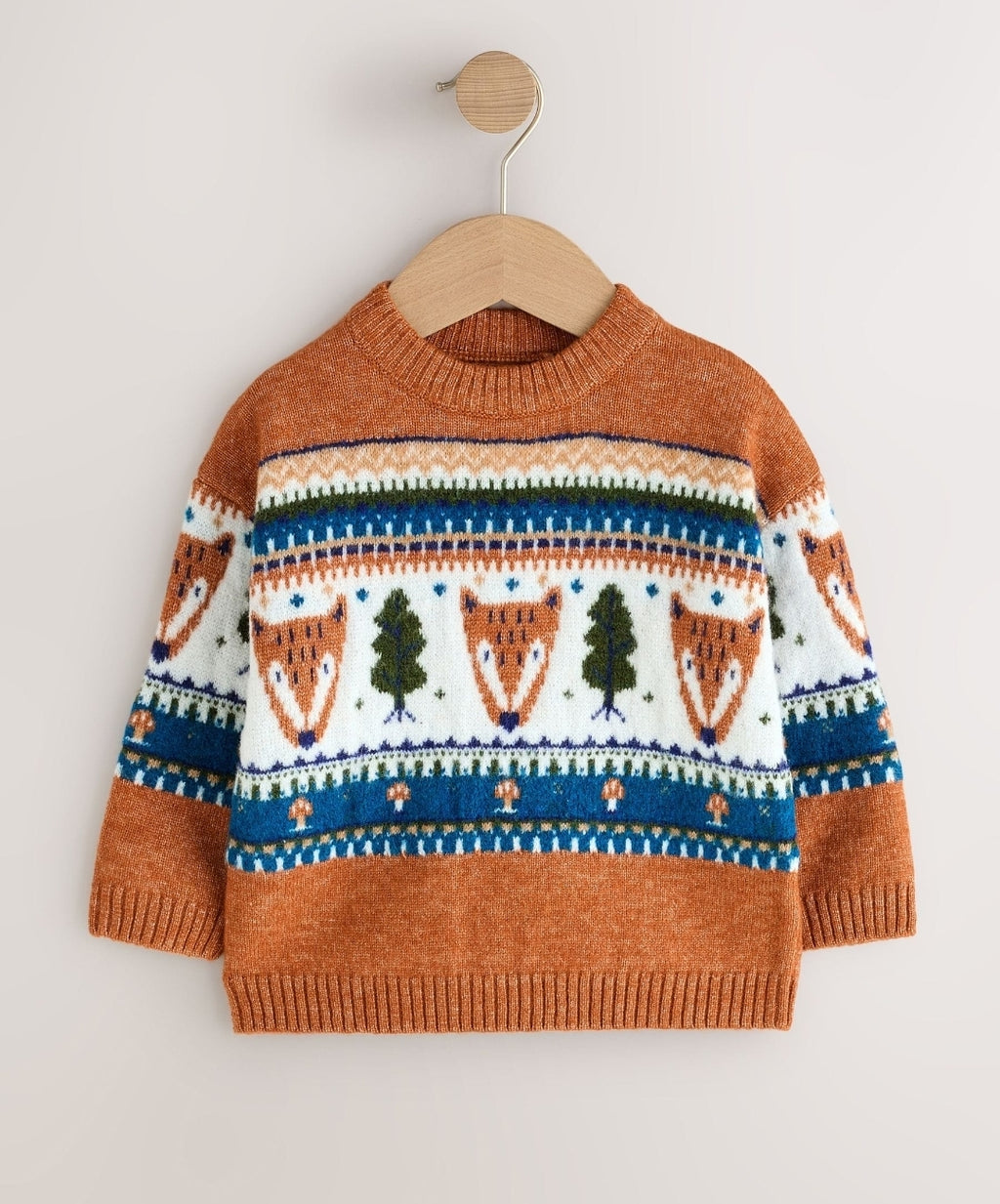 Brown/Cream Character Knitted Crew Neck Jumper