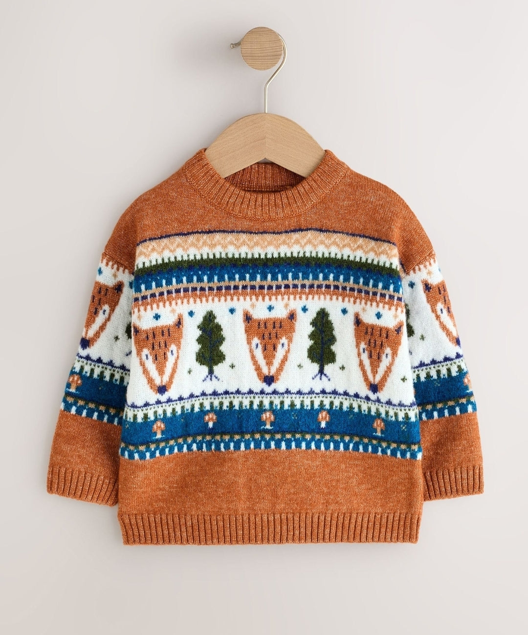 Brown/Cream Character Knitted Crew Neck Jumper