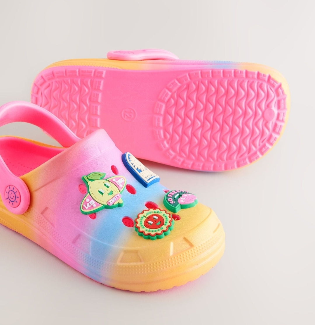 Rainbow Fruit Badge Clogs