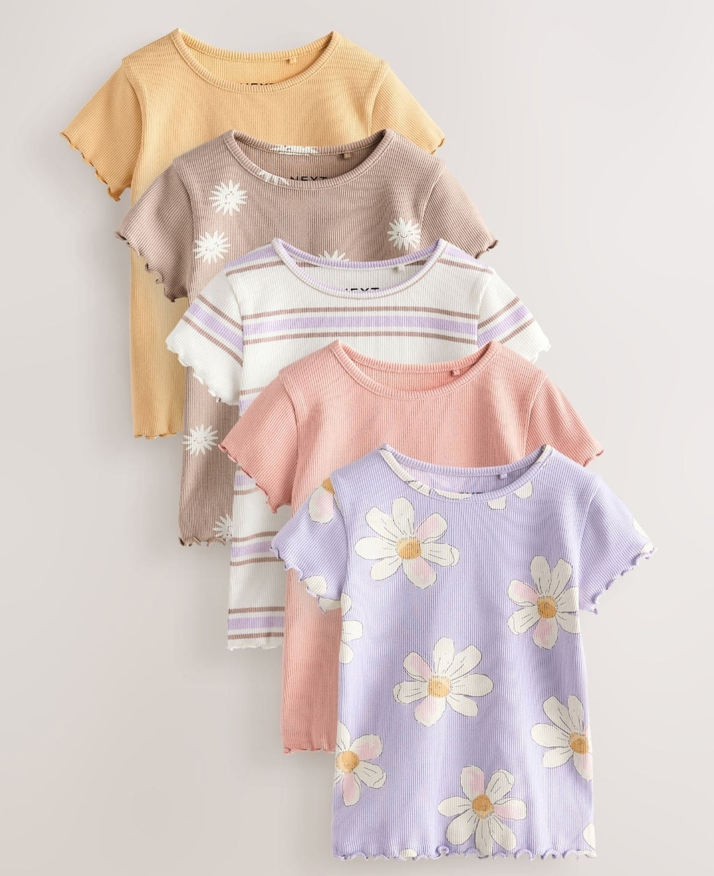 Neutral Ribbed Short Sleeve Tops 
5Pack