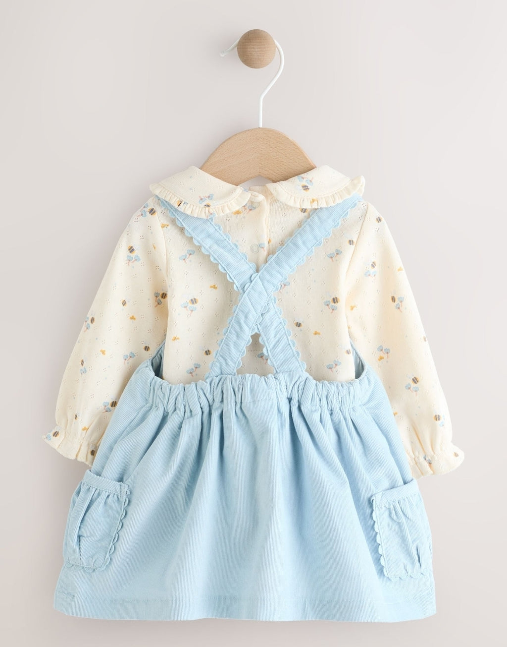 Blue Character Baby Cord Pinafore Long Sleeve Bodysuit & Tights Set