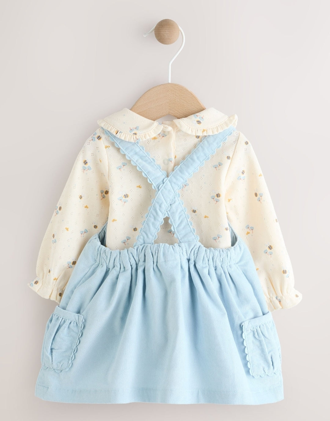 Blue Character Baby Cord Pinafore Long Sleeve Bodysuit & Tights Set