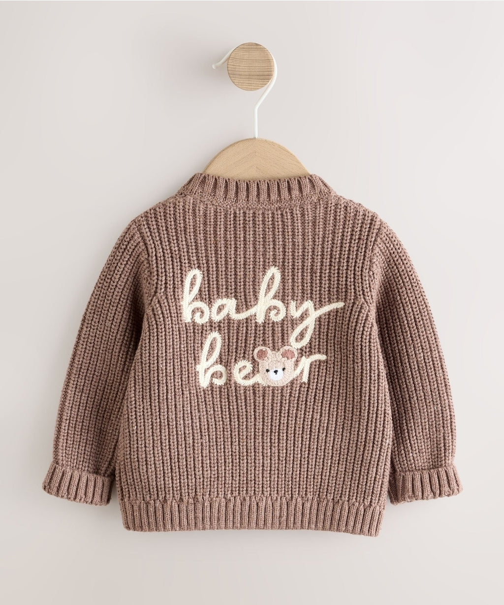 Brown Bear Knitted Embroidered Cardigan