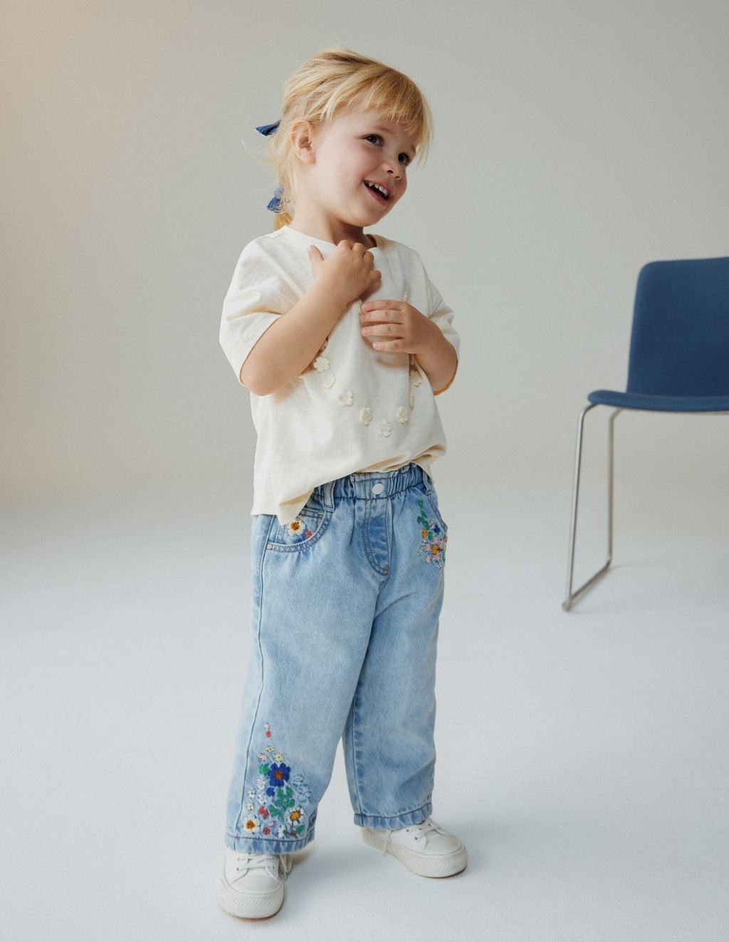Mid Blue Floral Embroidered Jeans