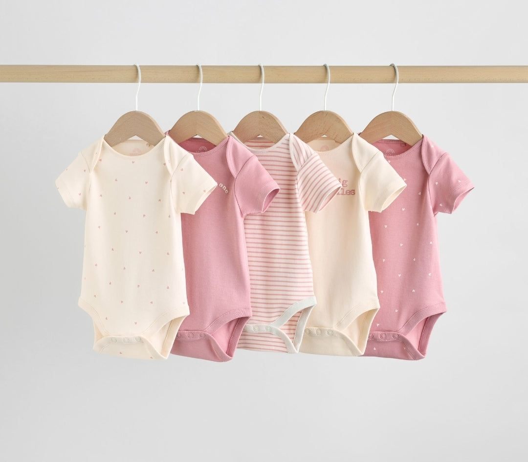 Pink Heart Baby Short Sleeve
Bodysuits 5 Pack