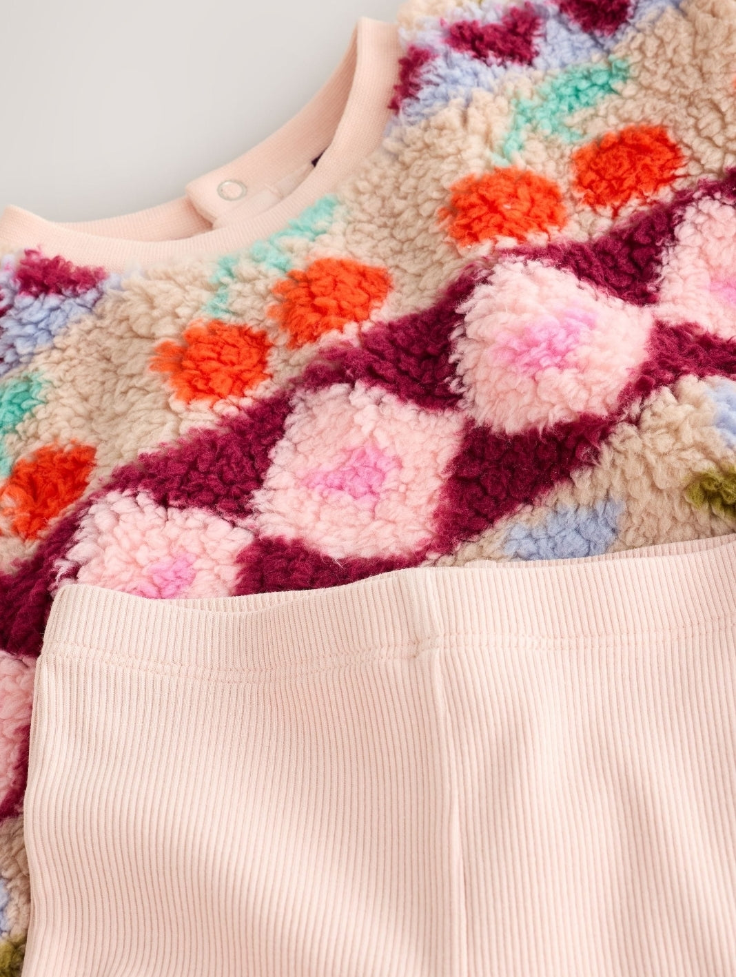 Pink Fairsle Printed Baby Fleece Sweater and Leggings Set 2 Piece