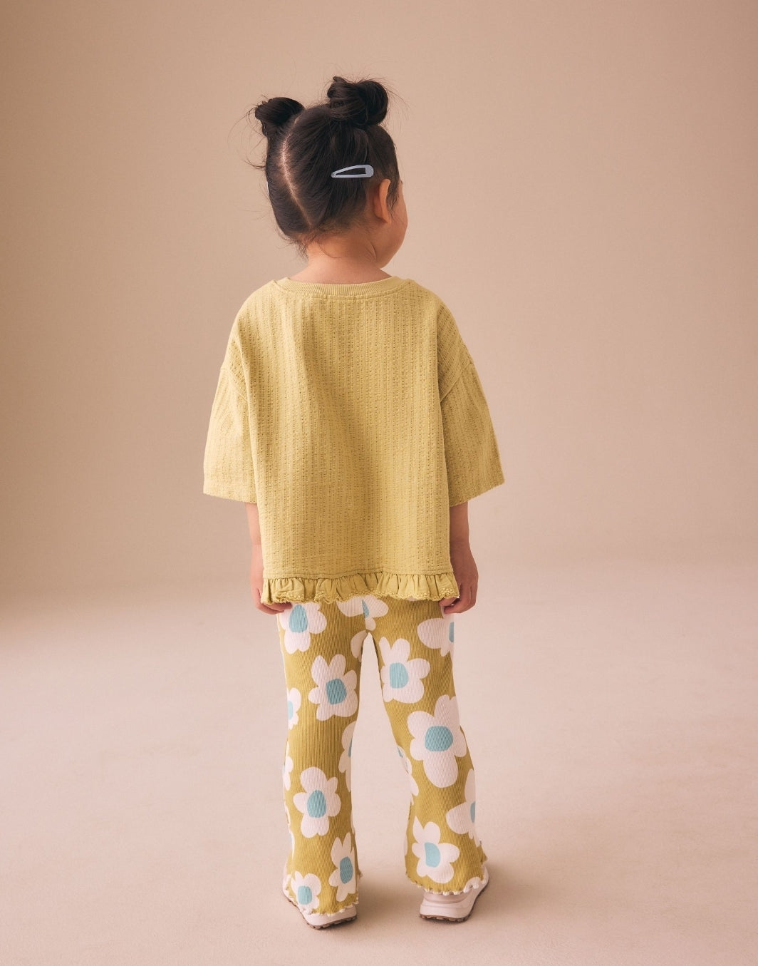 Green Stampy Flower Short Sleeve Top and Flare Set