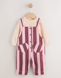 Pink/Burgundy Stripe Baby Long Sleeve Bodysuit And Woven Dung