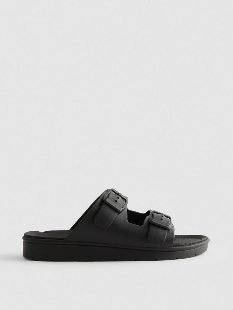 Double Buckle Strap Mule Sandals