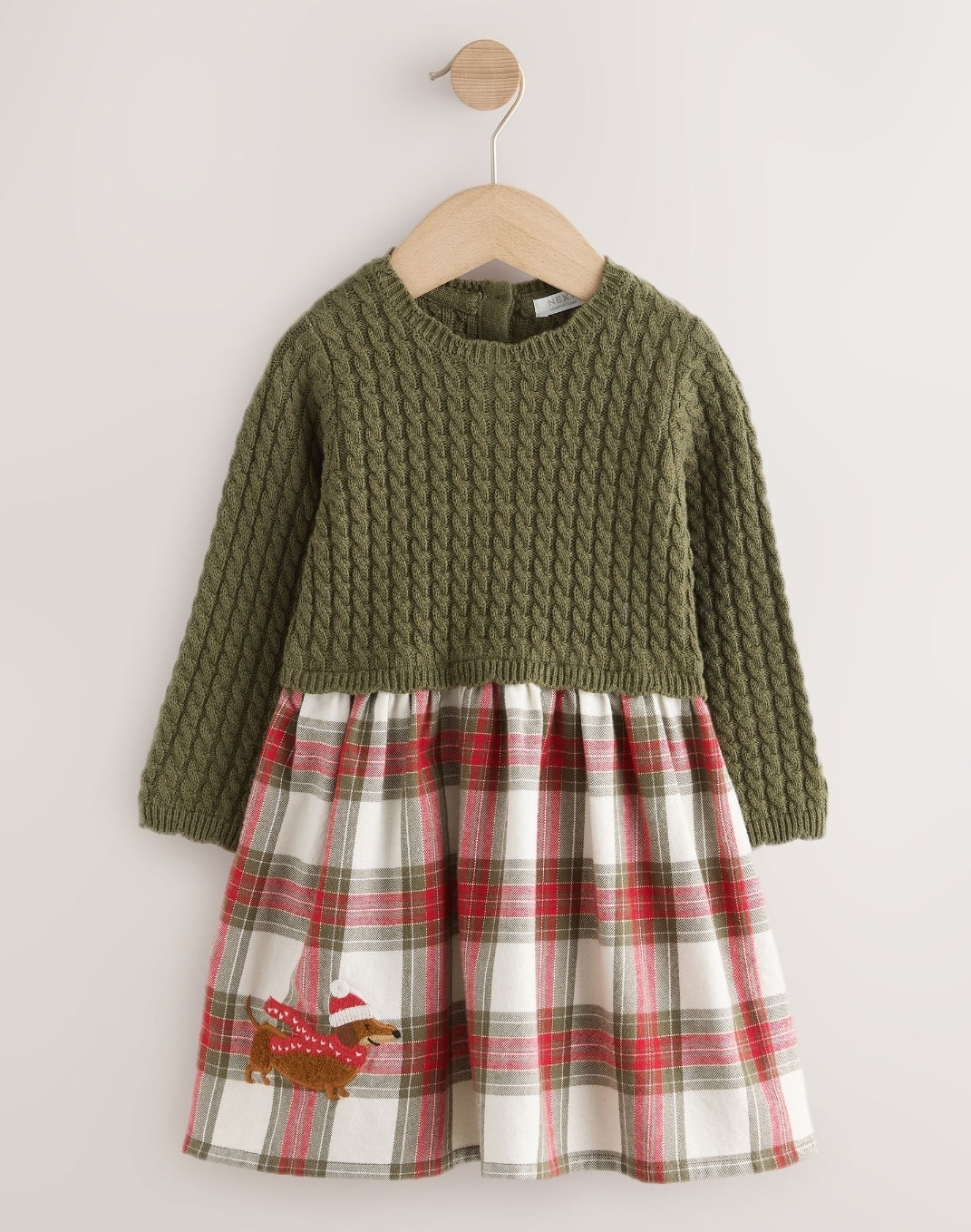 Green Sausage Dog Embroidered
Knitted Dress
