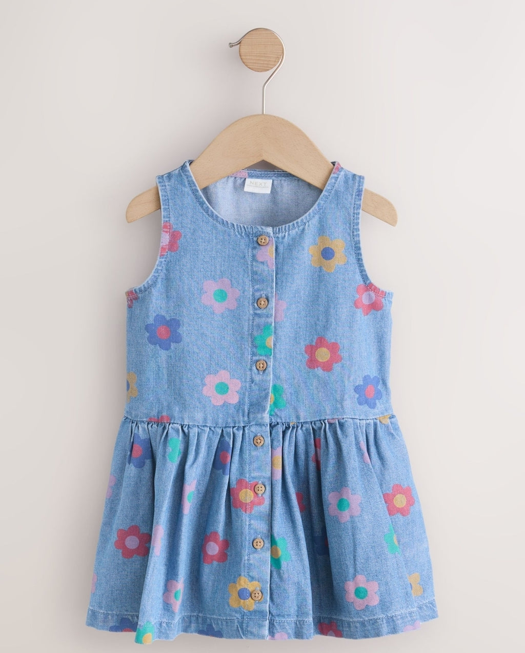 Flower Print Sleeveless Denim Dress