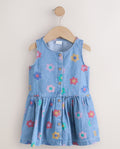 Flower Print Sleeveless Denim Dress