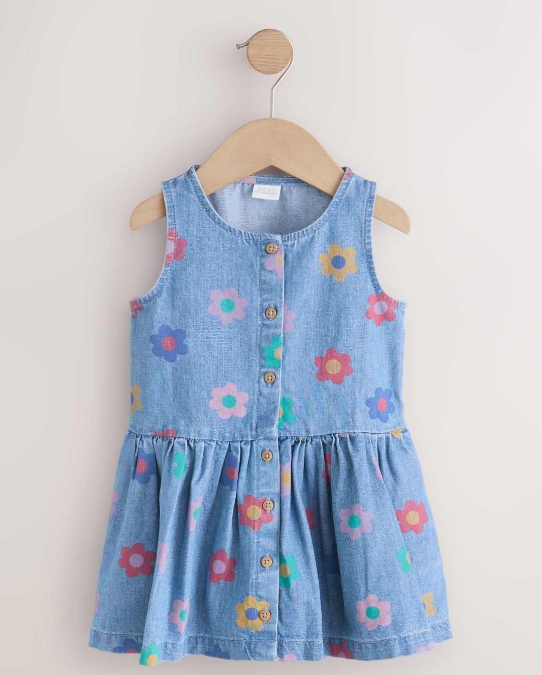 Flower Print Sleeveless Denim Dress