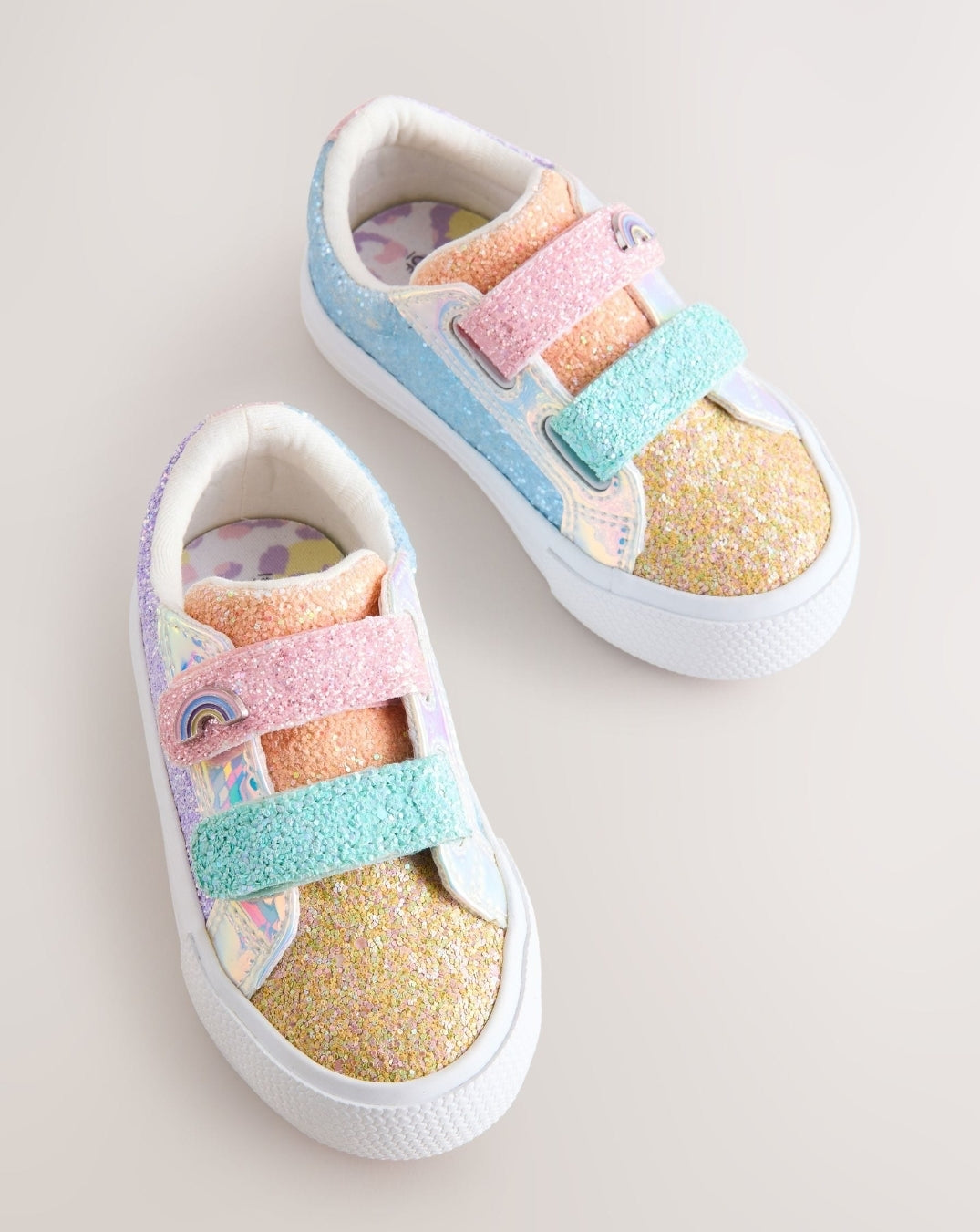 Multi Rainbow Glitter Standard Fit (F) Chunky Trainers With Touch Fa
