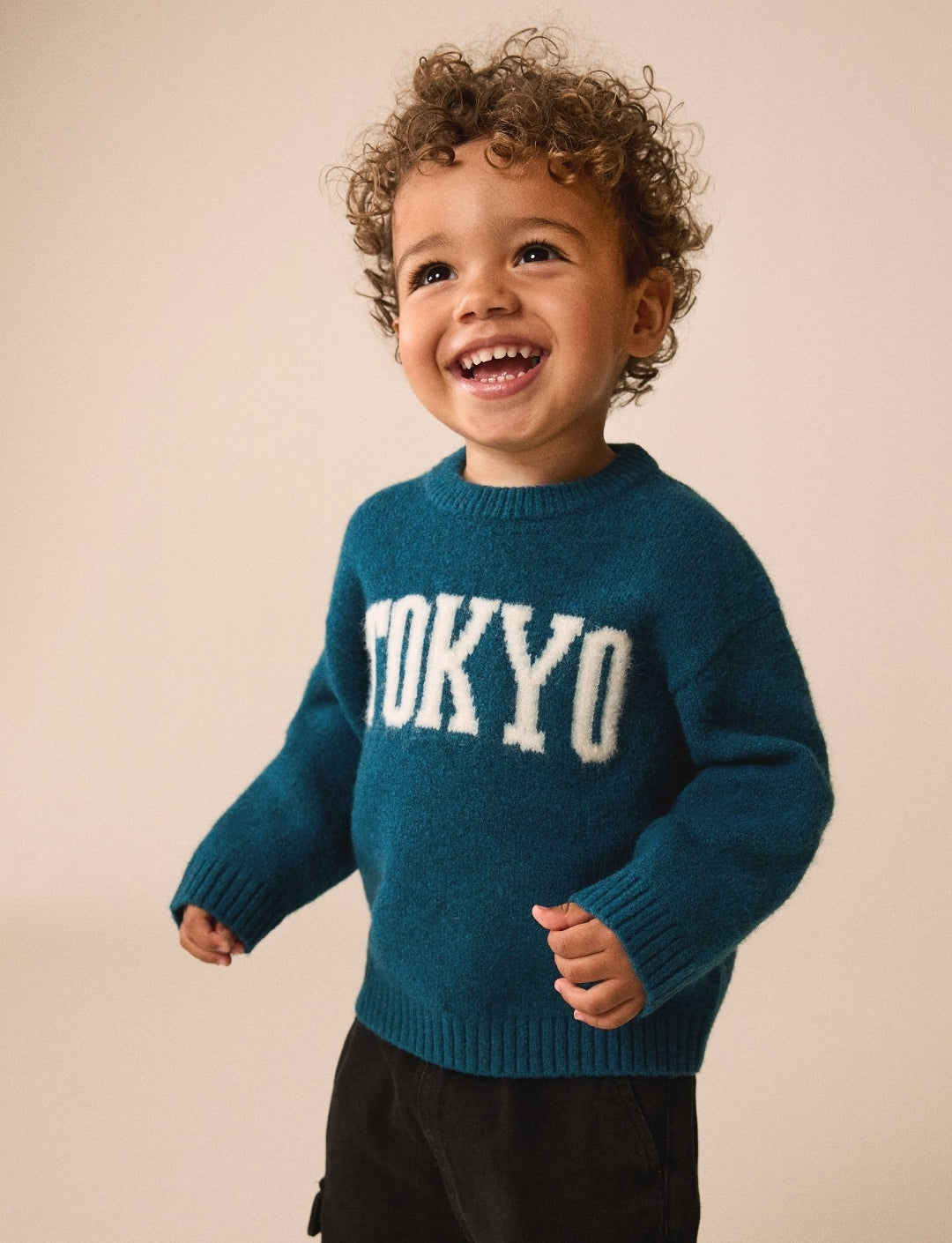 Teal Blue Tokyo Knitted Crew Neck Jumper