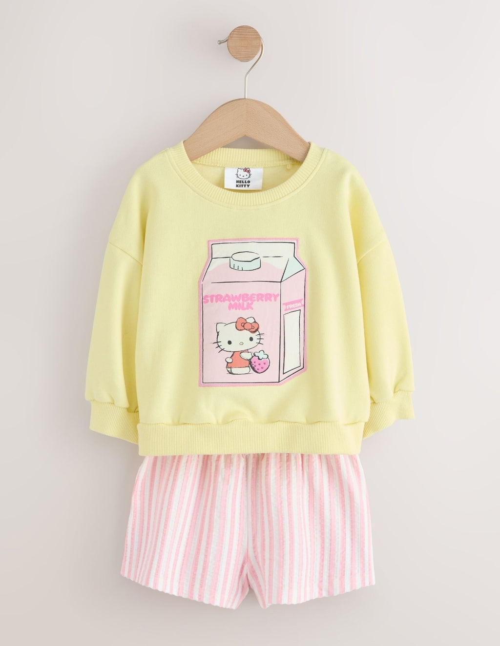 Yellow Hello Kitty Crew Neck Sweatshirt & Shorts Set
