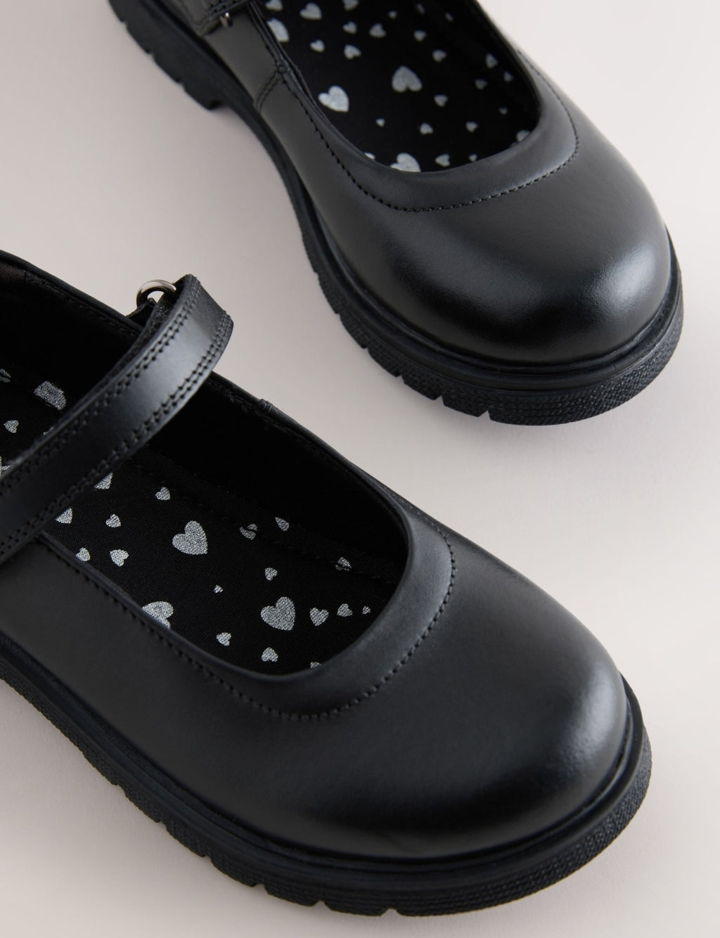 Matt Black Standard Fit (F) School Leather Chunky Mary Jane Shoes