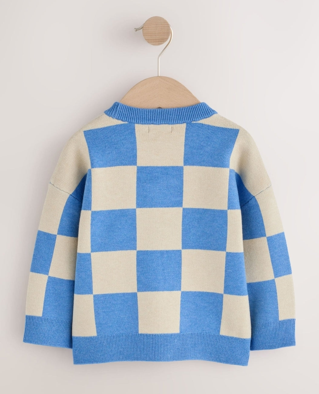 Blue Checkerboard Knitted Crew
Neck Jumper