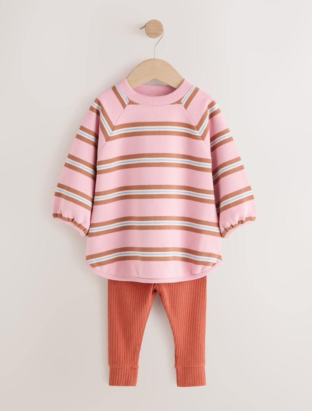 Pink/Cream Stripe Sweatshirt and Leggings Set