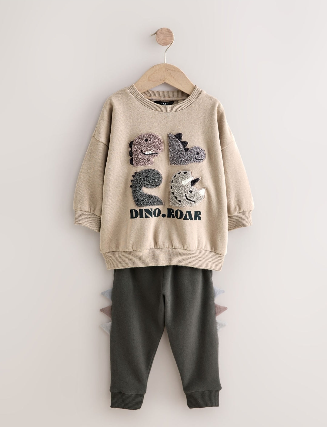 Grey and Charcoal Dinosaur Spike Single Sweatshirt and Joggers Set