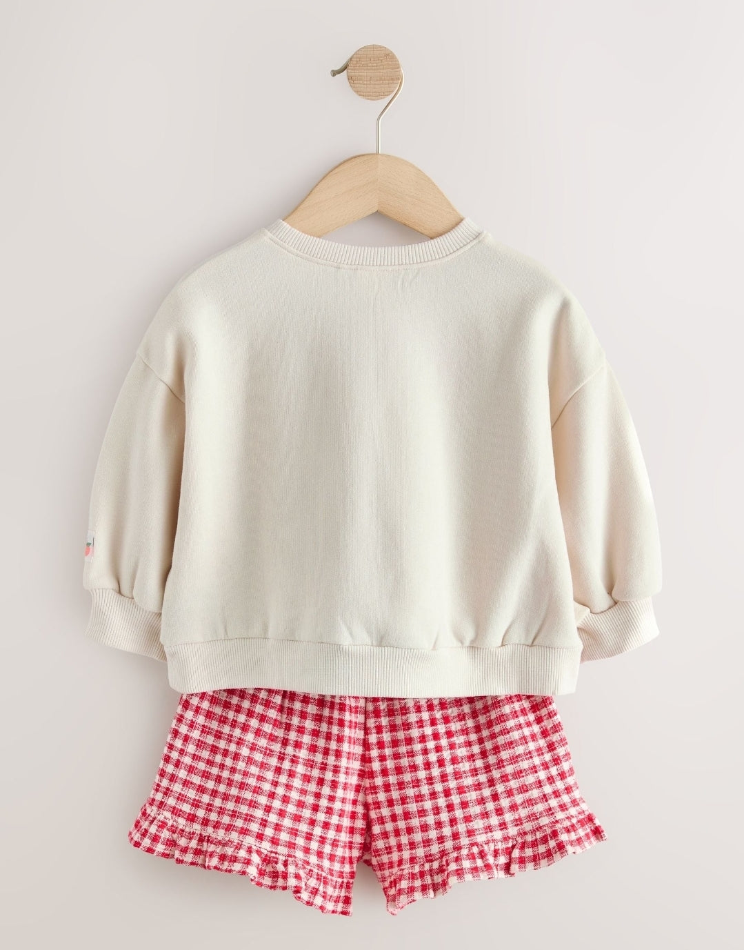 Cream Gingham Fruit Market Crew
Neck Sweatshirt & Shorts Set