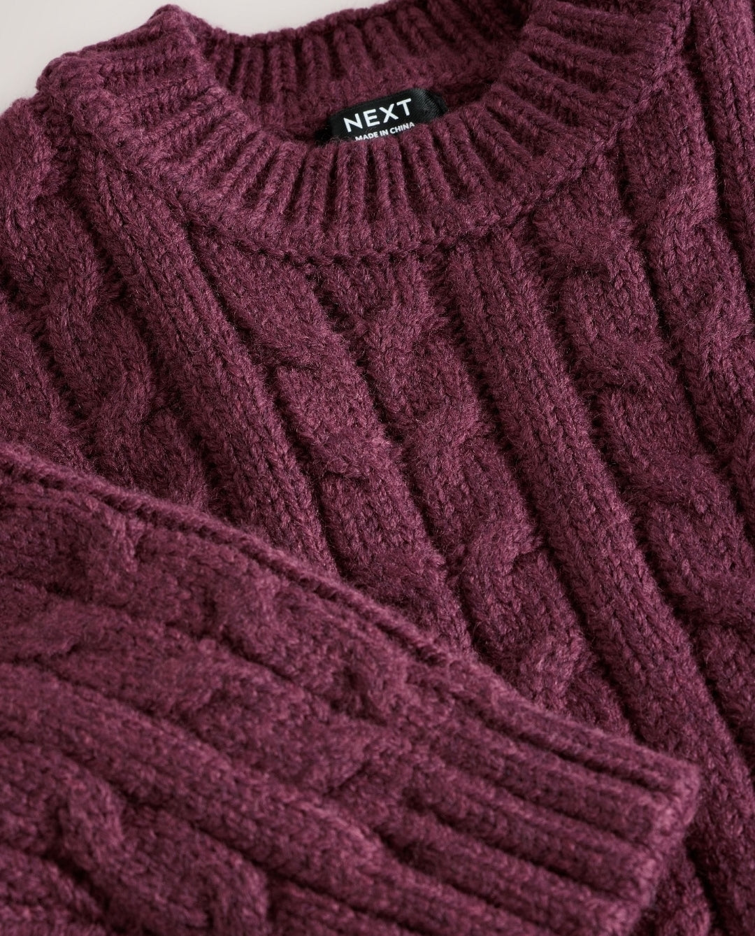 Plum Purple Cable Knit Crew Neck Jumper