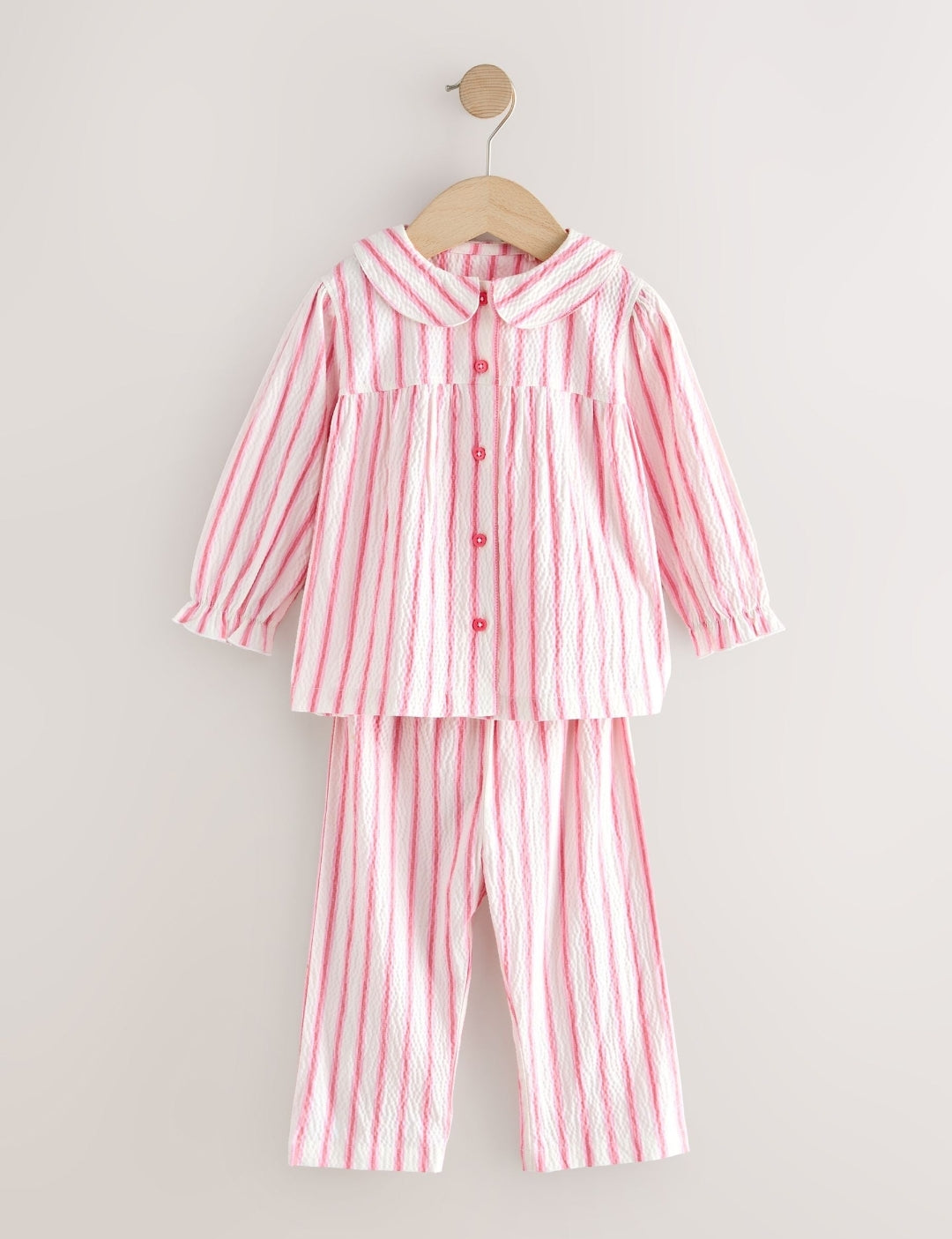Pink Stripe Woven Button Through Pyjamas