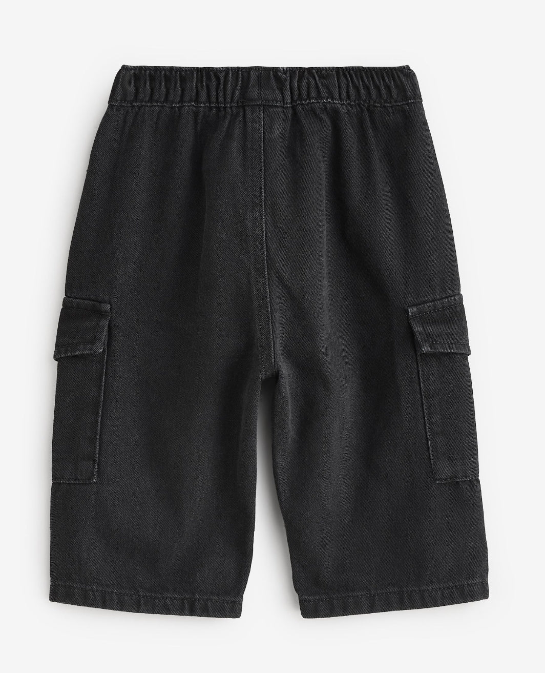Black Denim Wide Leg Pull On Cargo 100% Cotton Jeans