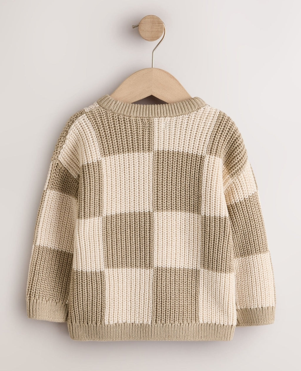 Neutral Checkerboard Knitted
Crew Neck Jumper