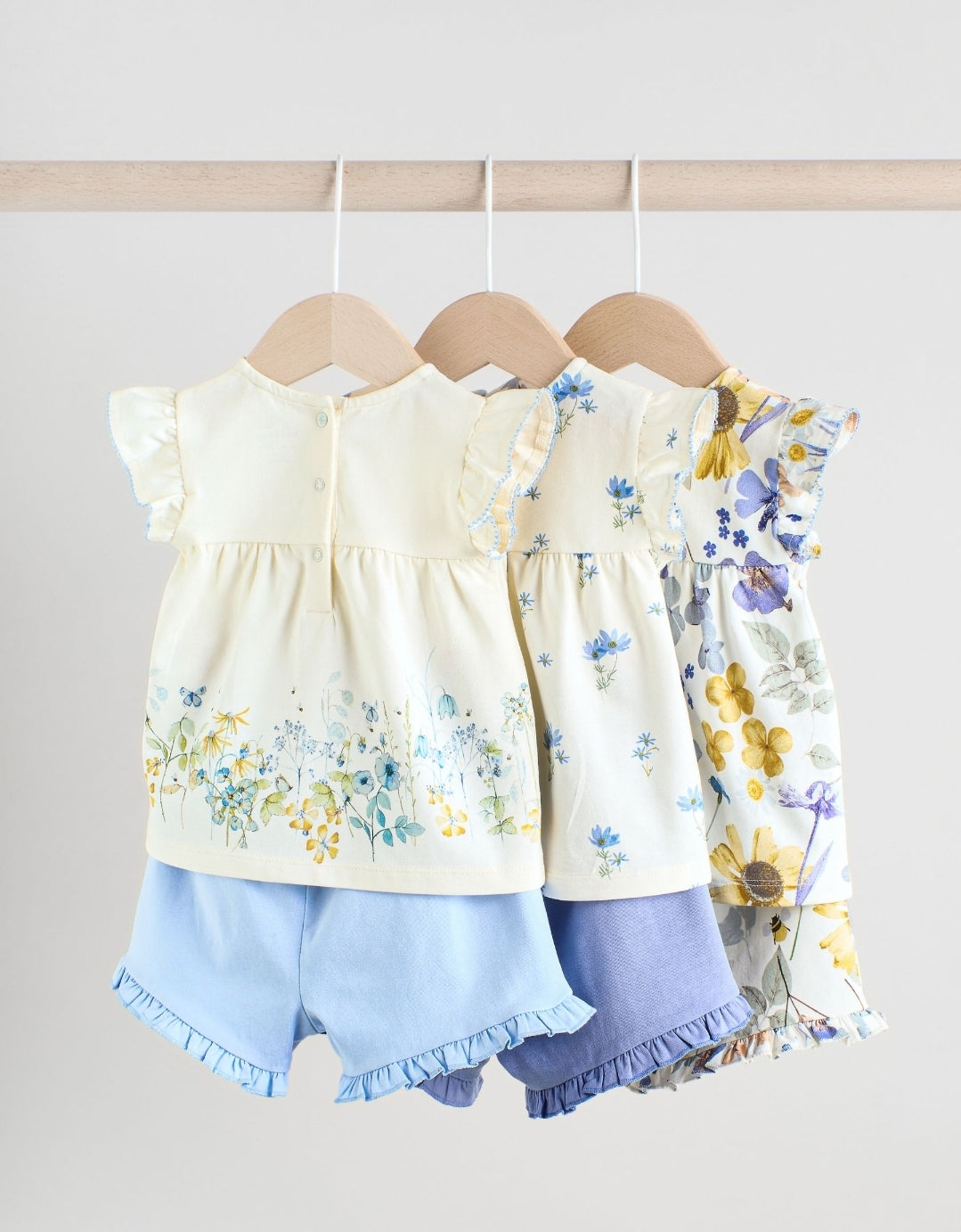 Blue/White Floral Baby Frill T-Shirt and Shorts Set 6 Piece