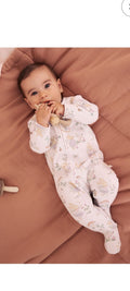 White/Lilac Fairy Mouse Fleece Lined Two Way Zip Baby Sleepsuit